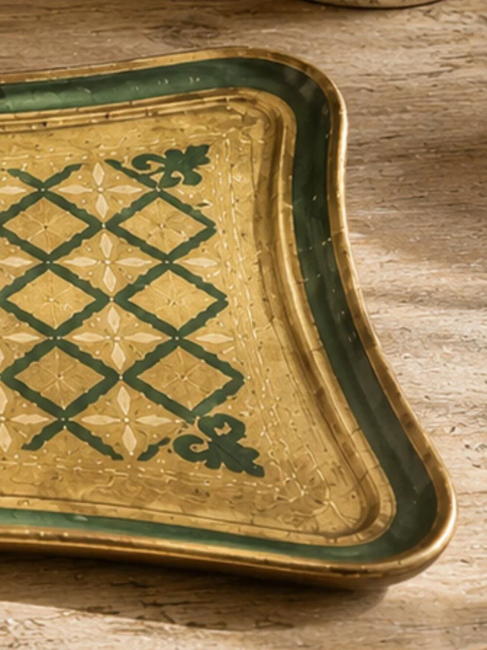 Vintage Large Italian Florentine Ornate Hand-Painted Carved Wooden Serving Tray